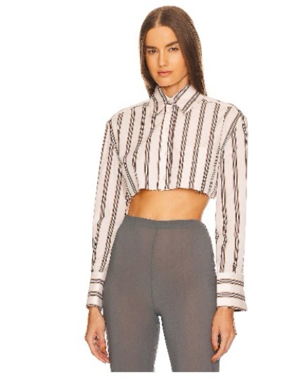 L'Academie Cropped Striped Button-Down Shirt - White/Black